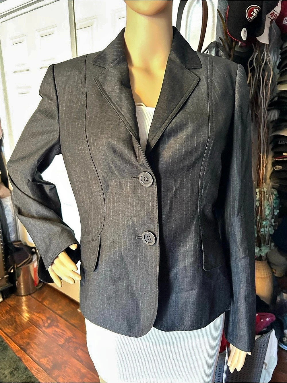 Calvin Klein Pinstripe Blazer in Black Size 8 Like New